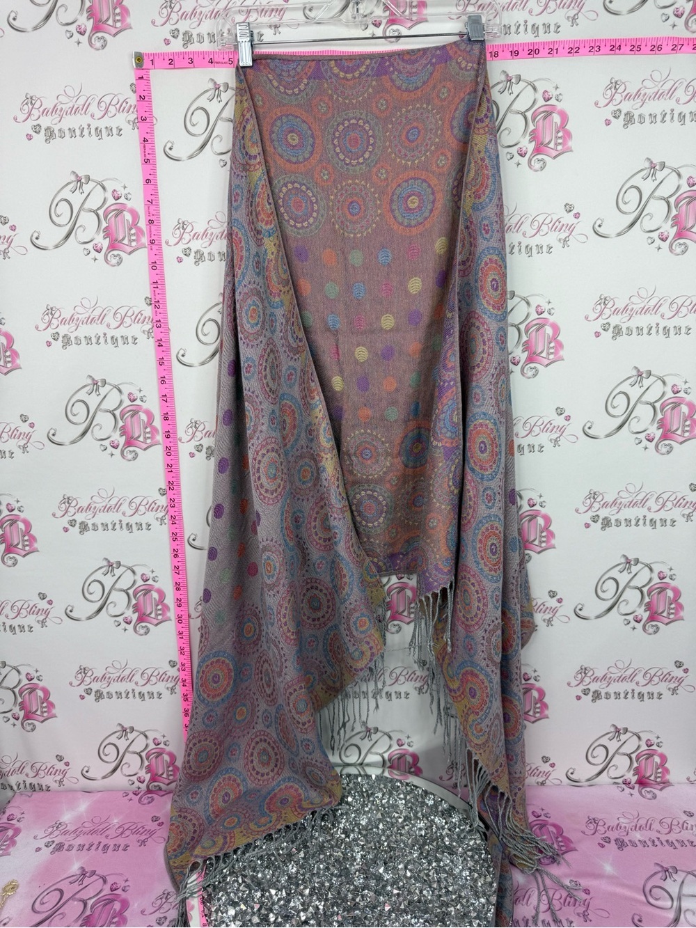 Scarf pastel tassles large wrap polka dot Medallion Pattern Fringe Shawl